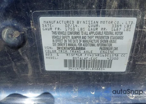 2014 Nissan Versa 1.6 S z USA, uszkodzony, nr VIN 3N1CN7AP3EL858854